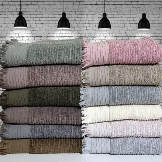 Saçaklı Banyo Havlusu 70x140 cm Dalga Desenli